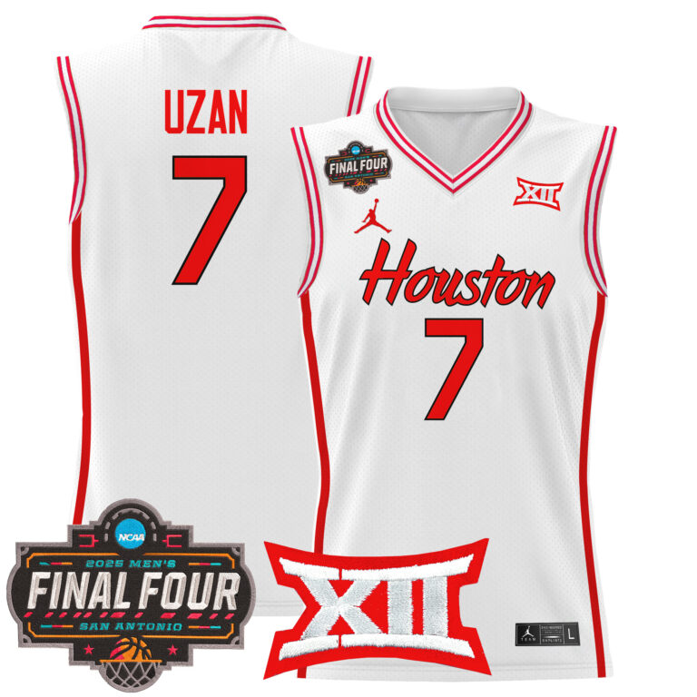 Men Houston Cougars #7 Uzan white 2025 Final Four Patch NCAA Jersey